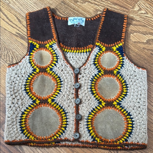 Vintage Jackets & Blazers - VINTAGE Harpees suede and crocheted boho hippie vest